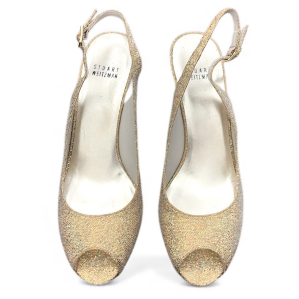 Stuart Weitzman Litely Mini Glitter Open-Toe‎ Slingback Size 8.5